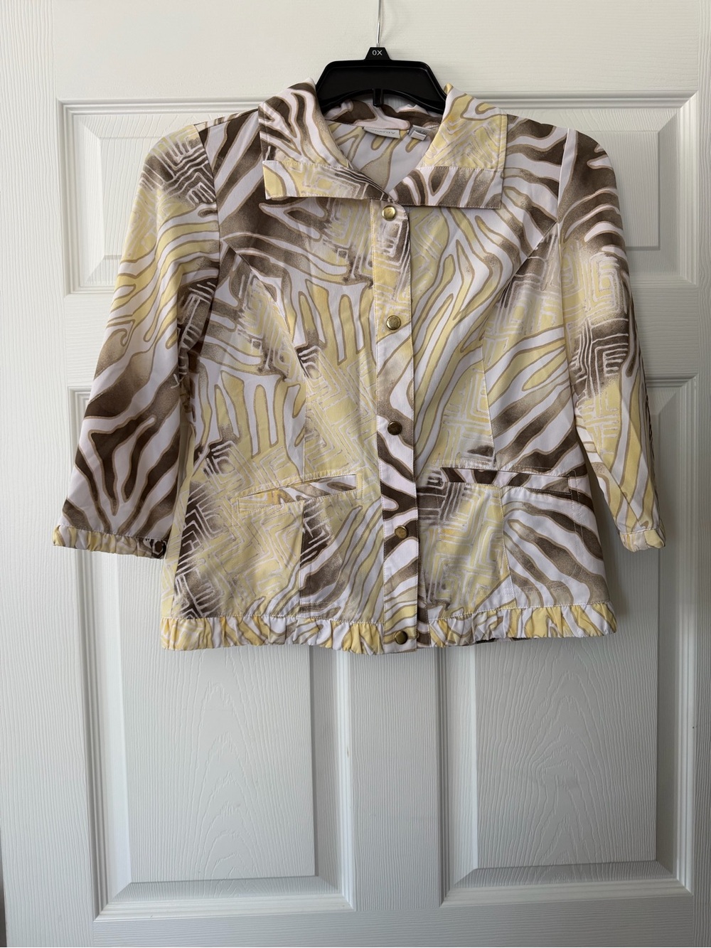 Chico's Yellow, Brown & Cream Patterned Button-Front Top